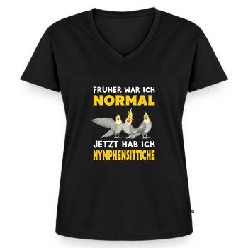 Nymphensittiche lustiger Spruch Geschenk - Frauen Premium Bio T-Shirt mit V-Ausschnitt - Schwarz - Vorne - AI Model Female 172 light (172cm)