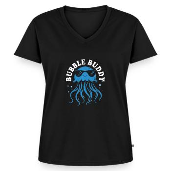 Bubble Buddy - Qualle mit Tentakeln, Meeresbewohne - Frauen Premium Bio T-Shirt mit V-Ausschnitt - Schwarz - Vorne - AI Model Female 172 light (172cm)