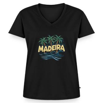 Portugal Madère - T-shirt encolure en V Premium bio Femme - noir - Devant - AI Model Female 172 light (172cm)