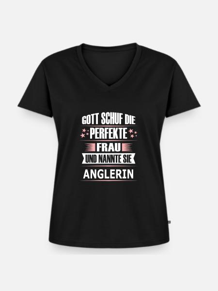 ANGLERIN - Frauen Premium Bio T-Shirt mit V-Ausschnitt - Schwarz
