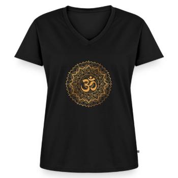 Om Yoga Mandala - T-shirt encolure en V Premium bio Femme - noir - Devant - AI Model Female 172 light (172cm)