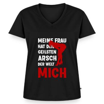 Meine Frau hat den geilsten Arsch der Welt Mich - Frauen Premium Bio T-Shirt mit V-Ausschnitt - Schwarz - Vorne - AI Model Female 172 light (172cm)
