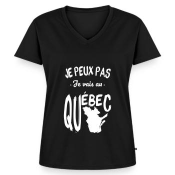 Je peux pas je vais au Québec - T-shirt encolure en V Premium bio Femme - noir - Devant - AI Model Female 172 light (172cm)