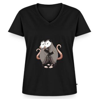 Opossum Mädchen Kinder Damen - Frauen Premium Bio T-Shirt mit V-Ausschnitt - Schwarz - Vorne - AI Model Female 172 light (172cm)