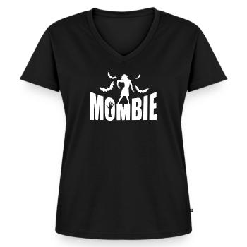 Halloween Mombie Zombie Spooky Mom Graphic Shirt - Frauen Premium Bio T-Shirt mit V-Ausschnitt - Schwarz - Vorne - AI Model Female 172 light (172cm)