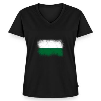 Sachsen Flagge Sächsische Fahne Ossi Urlaub SN - Frauen Premium Bio T-Shirt mit V-Ausschnitt - Schwarz - Vorne - AI Model Female 172 light (172cm)