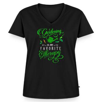 Gardening Therapy Gärtnerin Geschenk Kleingarten - Frauen Premium Bio T-Shirt mit V-Ausschnitt - Schwarz - Vorne - AI Model Female 172 light (172cm)