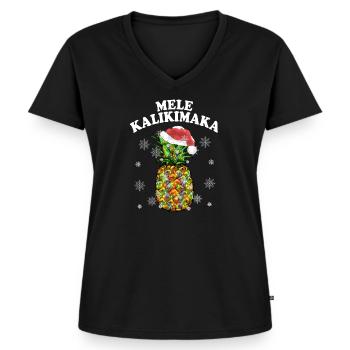 Mele Kalikimaka Ananas Weihnachten - Frauen Premium Bio T-Shirt mit V-Ausschnitt - Schwarz - Vorne - AI Model Female 172 light (172cm)