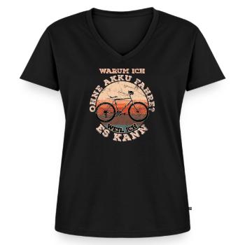 Warum ich ohne Akku fahre? Weil ich es kann - Frauen Premium Bio T-Shirt mit V-Ausschnitt - Schwarz - Vorne - AI Model Female 172 light (172cm)