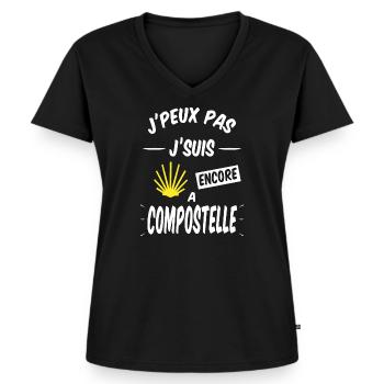 Compostelle - J'peux pas je suis à Compostelle - T-shirt encolure en V Premium bio Femme - noir - Devant - AI Model Female 172 light (172cm)