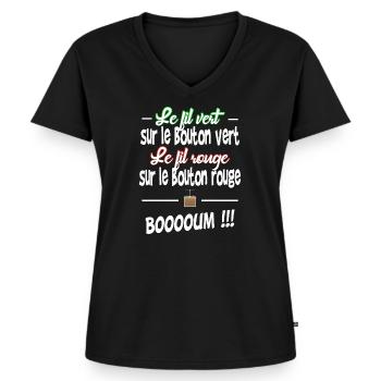 fil vert , fil rouge - T-shirt encolure en V Premium bio Femme - noir - Devant - AI Model Female 172 light (172cm)
