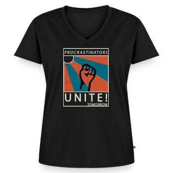 Procrastinators Unite Tomorrow Paresse son cadeau - T-shirt encolure en V Premium bio Femme - noir - Devant - AI Model Female 172 light (172cm)