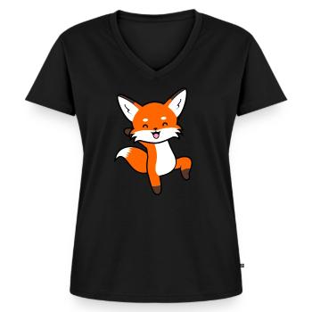 Fröhlicher Fuchs Kinder Füchse - Frauen Premium Bio T-Shirt mit V-Ausschnitt - Schwarz - Vorne - AI Model Female 172 light (172cm)