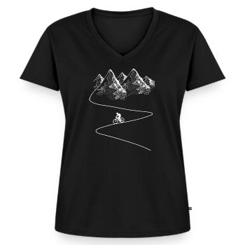 Mountainbike Radfahrer Fahrrad Berge MTB - Frauen Premium Bio T-Shirt mit V-Ausschnitt - Schwarz - Vorne - AI Model Female 172 light (172cm)