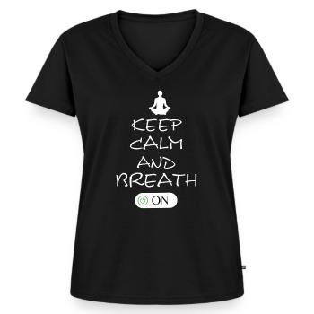 Yoga - Frauen Premium Bio T-Shirt mit V-Ausschnitt - Schwarz - Vorne - AI Model Female 172 light (172cm)