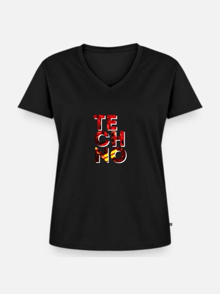 TECHNO - Frauen Premium Bio T-Shirt mit V-Ausschnitt - Schwarz