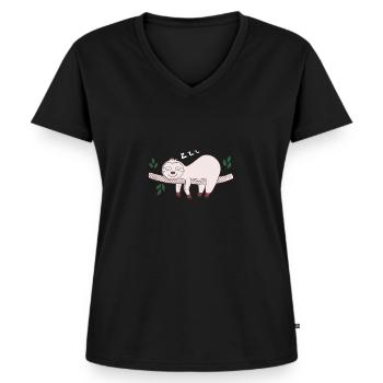 Funny lazy sloth - Women's Premium Organic V-neck T-shirt - black - Front - AI Model Female 172 light (172cm)