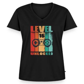 Level unlocked - Geburtstag - Frauen Premium Bio T-Shirt mit V-Ausschnitt - Schwarz - Vorne - AI Model Female 172 light (172cm)