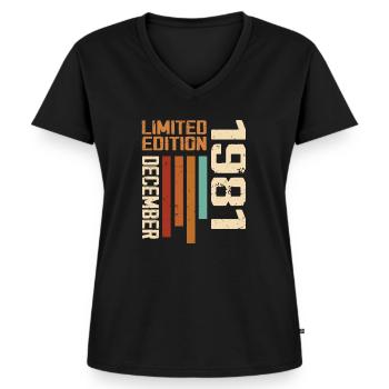 Dezember 1981 - 1981 Dezember - Frauen Premium Bio T-Shirt mit V-Ausschnitt - Schwarz - Vorne - AI Model Female 172 light (172cm)
