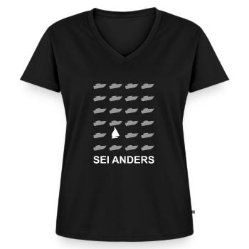 sei anders - sei mutig - geh segeln - Frauen Premium Bio T-Shirt mit V-Ausschnitt - Schwarz - Vorne - AI Model Female 172 light (172cm)