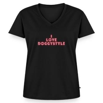 i love doggystyle Sex Anal Ficken Spruch - Frauen Premium Bio T-Shirt mit V-Ausschnitt - Schwarz - Vorne - AI Model Female 172 light (172cm)