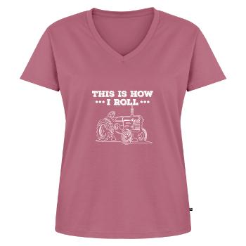 Tracteur C’est comme ça que je roule - T-shirt encolure en V Premium bio Femme - mauve - Devant - AI Model Female 172 dark (172cm)
