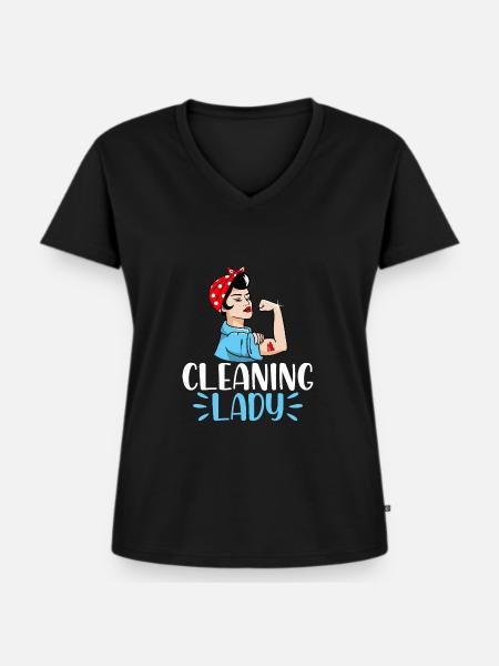 Cleaning Lady - Frauen Premium Bio T-Shirt mit V-Ausschnitt - Schwarz