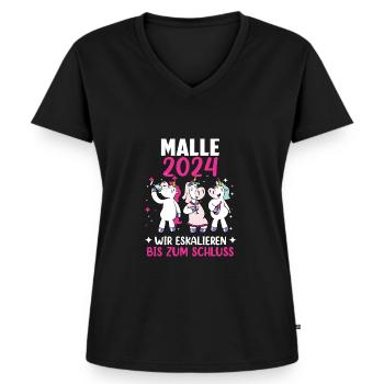 Malle 2024 - Frauen Premium Bio T-Shirt mit V-Ausschnitt - Schwarz - Vorne - AI Model Female 172 light (172cm)