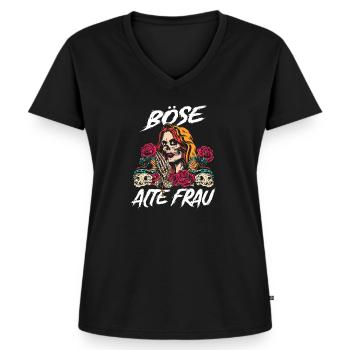 Böse Alte Frau - Frauen Premium Bio T-Shirt mit V-Ausschnitt - Schwarz - Vorne - AI Model Female 172 light (172cm)