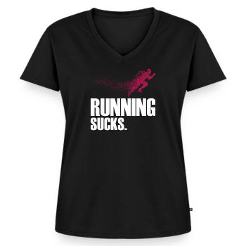 Running Sucks - Frauen Premium Bio T-Shirt mit V-Ausschnitt - Schwarz - Vorne - AI Model Female 172 light (172cm)