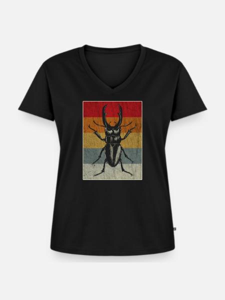 Insekt Kaefer Retro Geschenk Geschenkidee - Frauen Premium Bio T-Shirt mit V-Ausschnitt - Schwarz