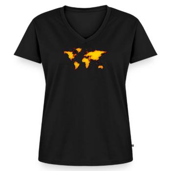 carte du monde - T-shirt encolure en V Premium bio Femme - noir - Devant - AI Model Female 172 light (172cm)