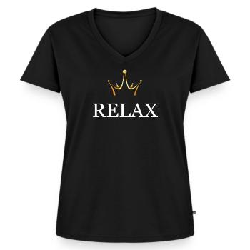 Relax / Entspann dich - Frauen Premium Bio T-Shirt mit V-Ausschnitt - Schwarz - Vorne - AI Model Female 172 light (172cm)