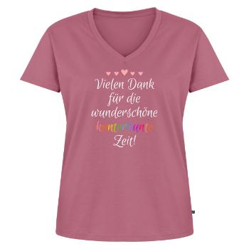 Vielen Dank für die wunderschöne kunterbunte Zeit - Frauen Premium Bio T-Shirt mit V-Ausschnitt - Mauve - Vorne - AI Model Female 172 dark (172cm)