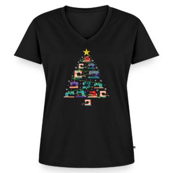 Weihnachtsnähmaschine Weihnachtsbaum Quilter Geschenk - Frauen Premium Bio T-Shirt mit V-Ausschnitt - Schwarz - Vorne - AI Model Female 172 light (172cm)