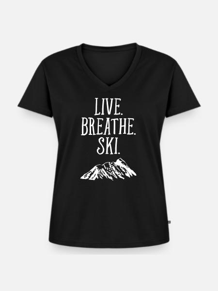 Live. Breathe. Ski. - Frauen Premium Bio T-Shirt mit V-Ausschnitt - Schwarz