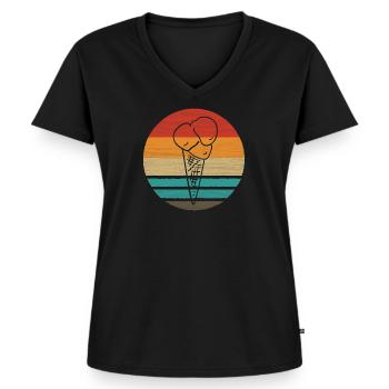 Eistüte Retro Style Vintage - Frauen Premium Bio T-Shirt mit V-Ausschnitt - Schwarz - Vorne - AI Model Female 172 light (172cm)