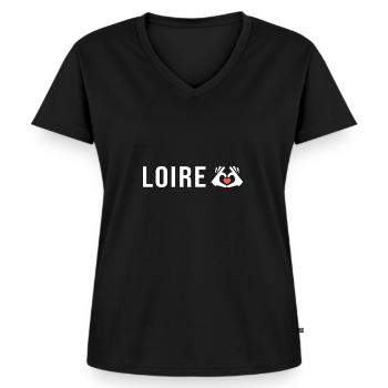 Loire j aime la Loire cadeau humour homme femme - T-shirt encolure en V Premium bio Femme - noir - Devant - AI Model Female 172 light (172cm)
