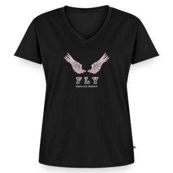FLY - Aimez-vous d’abord ! - T-shirt encolure en V Premium bio Femme - noir - Devant - AI Model Female 172 light (172cm)