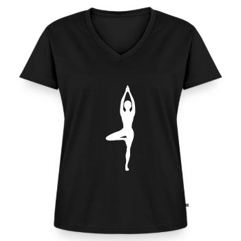 YOGA POSE- BAUM - Frauen Premium Bio T-Shirt mit V-Ausschnitt - Schwarz - Vorne - AI Model Female 172 light (172cm)