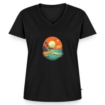 Strand - Frauen Premium Bio T-Shirt mit V-Ausschnitt - Schwarz - Vorne - AI Model Female 172 light (172cm)