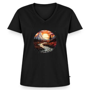 Landschaft - Illustration - Frauen Premium Bio T-Shirt mit V-Ausschnitt - Schwarz - Vorne - AI Model Female 172 light (172cm)