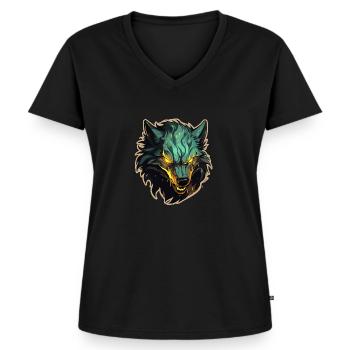 Wolf - Illustration - Frauen Premium Bio T-Shirt mit V-Ausschnitt - Schwarz - Vorne - AI Model Female 172 light (172cm)