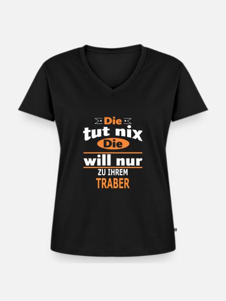 TRABER - Frauen Premium Bio T-Shirt mit V-Ausschnitt - Schwarz