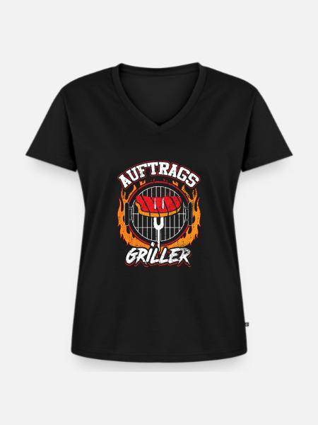 Auftrags-Griller - Frauen Premium Bio T-Shirt mit V-Ausschnitt - Schwarz