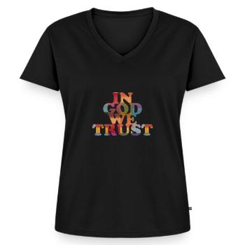 In God we trust - Frauen Premium Bio T-Shirt mit V-Ausschnitt - Schwarz - Vorne - AI Model Female 172 light (172cm)