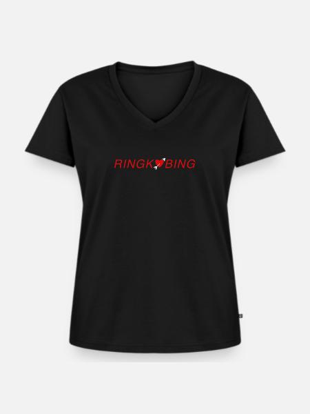 Ringkøbing Herzen - Frauen Premium Bio T-Shirt mit V-Ausschnitt - Schwarz
