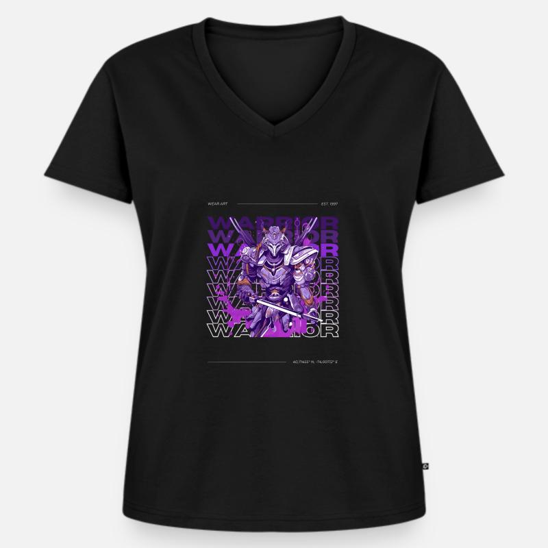 Krieger Samurai - Frauen Premium Bio T-Shirt mit V-Ausschnitt - Schwarz