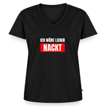 Nudist Ich wäre lieber nackt lustiger Spruch FKK - Frauen Premium Bio T-Shirt mit V-Ausschnitt - Schwarz - Vorne - AI Model Female 172 light (172cm)