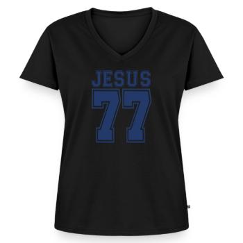 Jésus Christ Foi Bible Dieu Rédempteur Cadeau - T-shirt encolure en V Premium bio Femme - noir - Devant - AI Model Female 172 light (172cm)